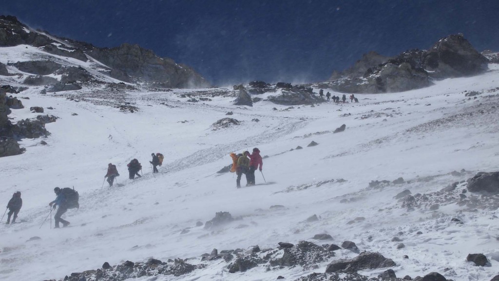 Moving to Aconcagua high camp