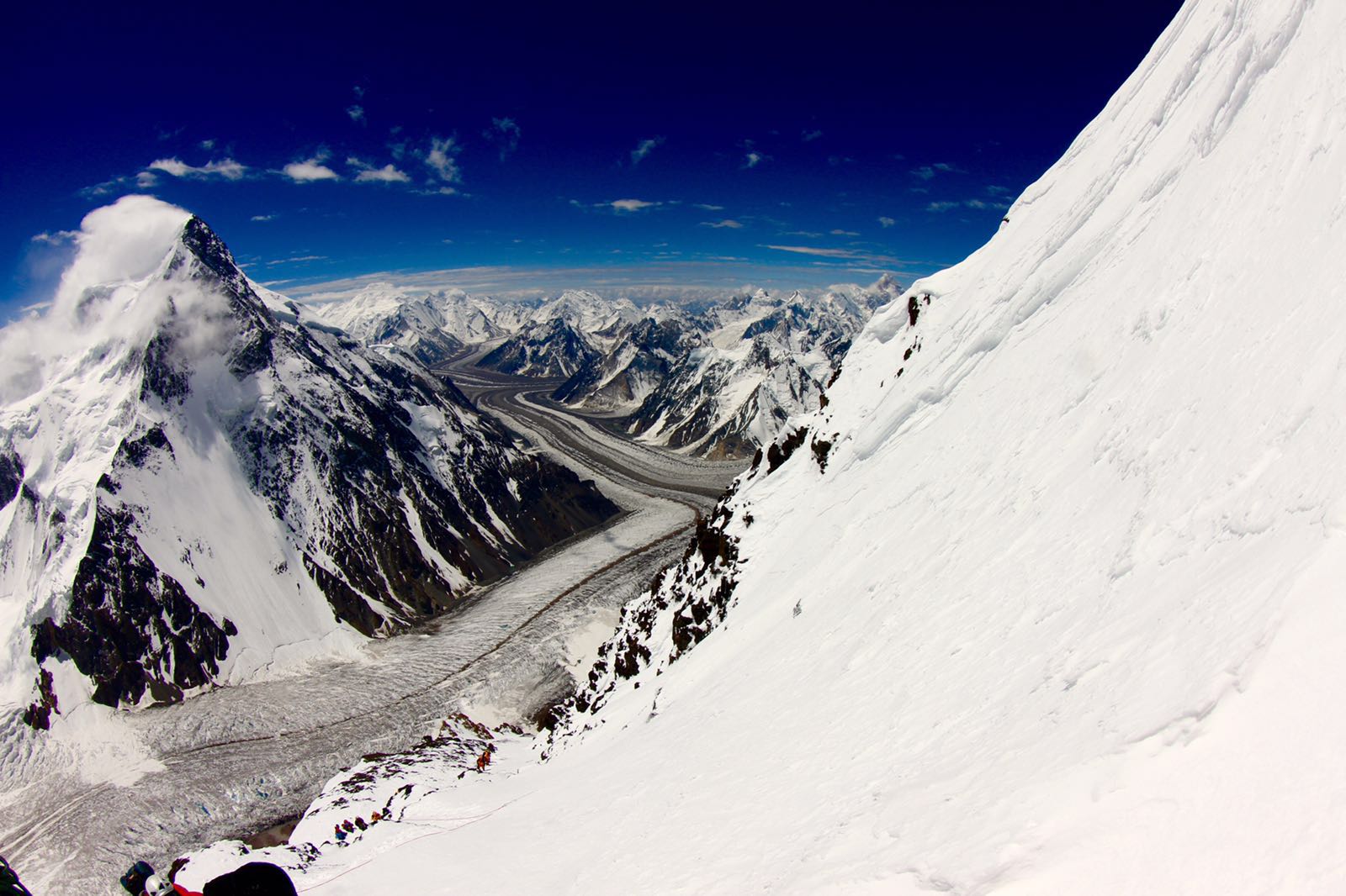 Climbers ascend K2's Black Pyramid of the Abruzzi Spur