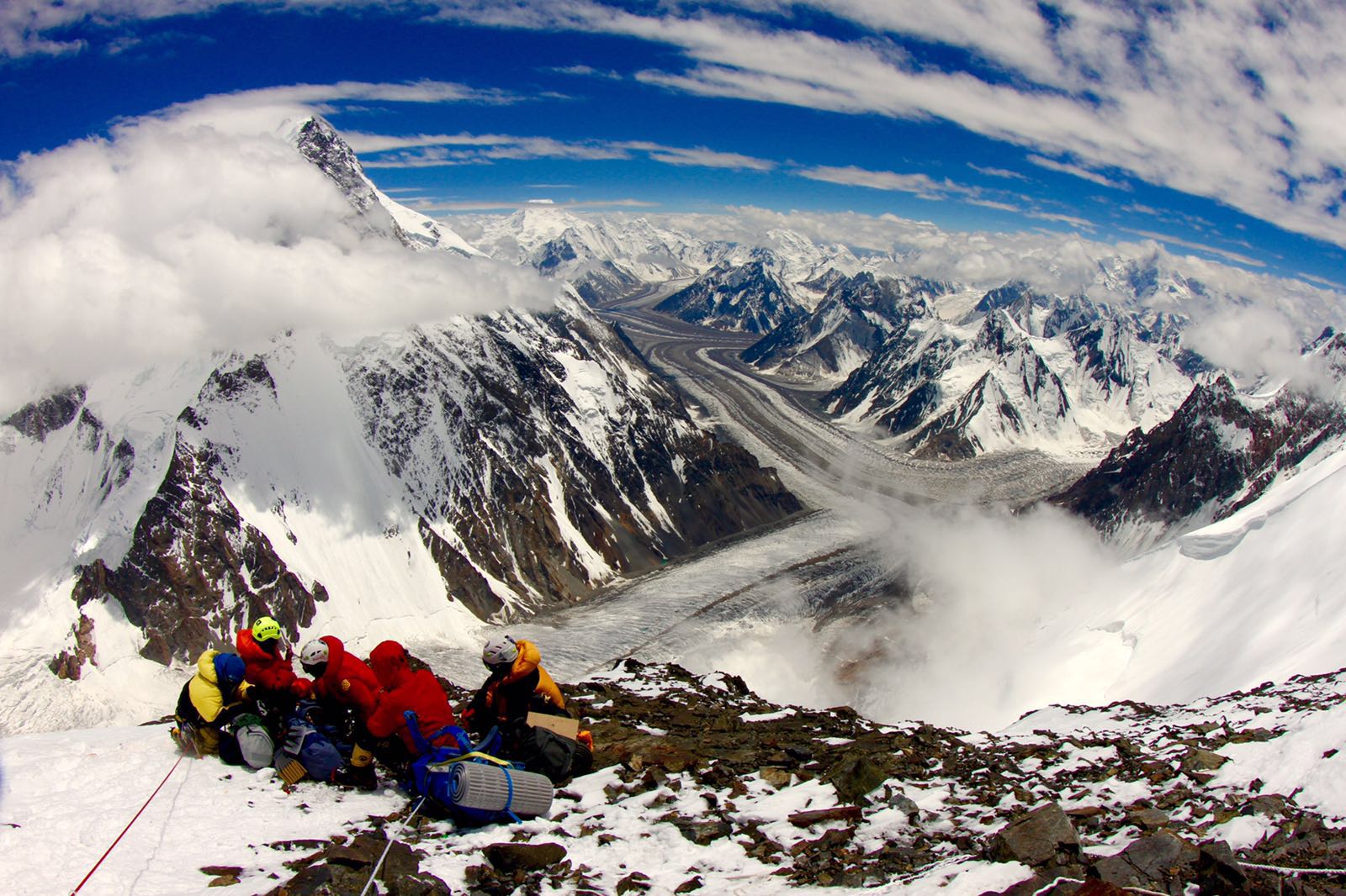 Climbers ascend K2's Black Pyramid of the Abruzzi Spur