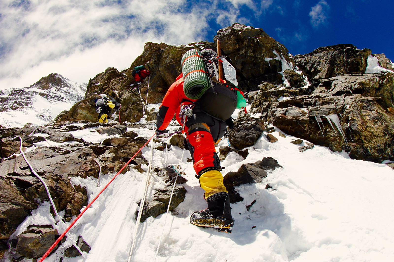 Climbers ascend K2's Black Pyramid of the Abruzzi Spur