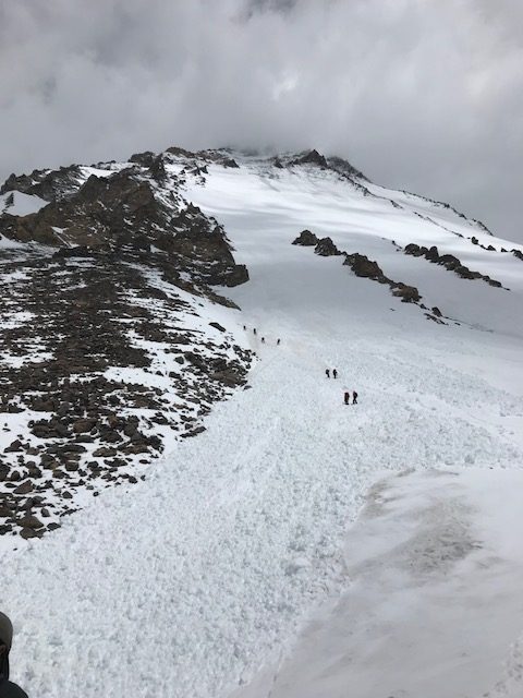 Climbers heading up to camp 1 on the Abruzzi route