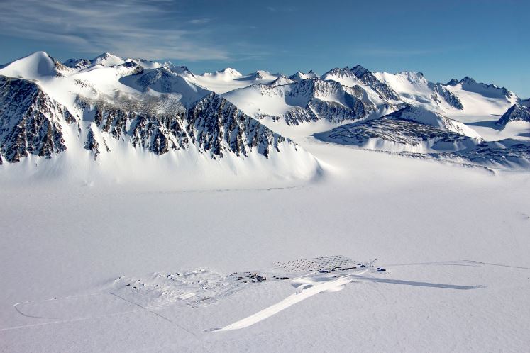Aerial View of Union Glacier Camp in Southern Ellsworth Mountains