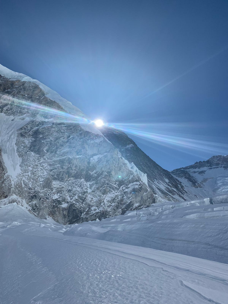 Sun coming up over Everest summit