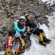 Gina and Liz taking a break on the Cesen route on the way down