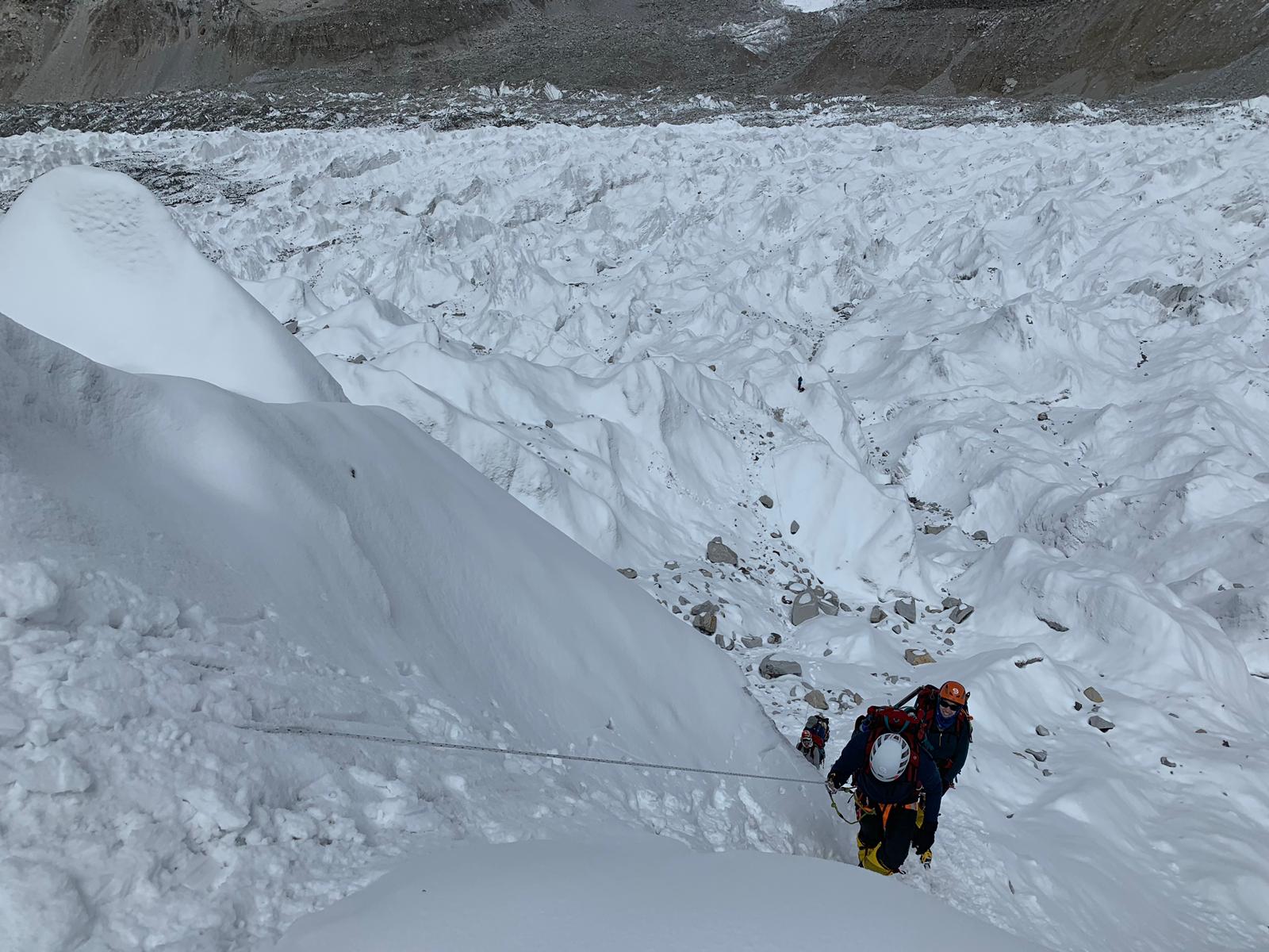 Climbing in the icefall today