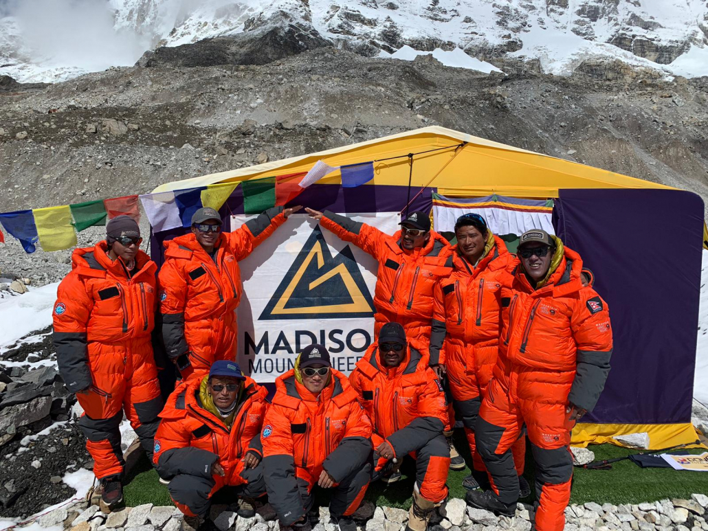 Our Nepal team in their Mountain Hardwear down suits