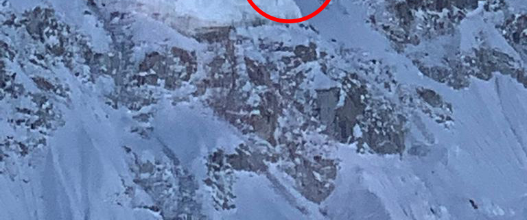 The Serac (circled) is still hanging on up there - seems to be leaning more every day but just hasn’t fallen yet
