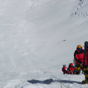 Climbers on the Lhotse face