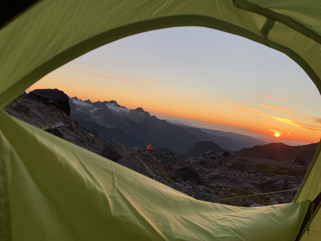 View from the tent of a Mt. Baker sunset