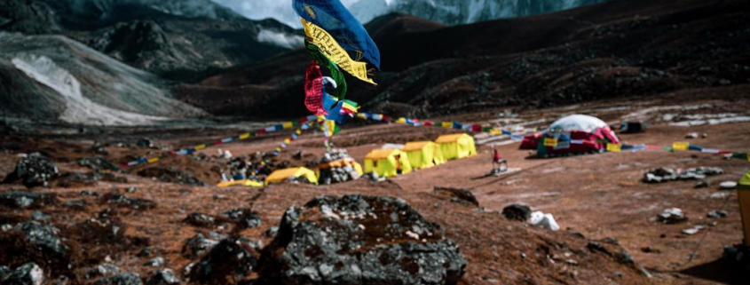 Tibetan Prayer flags fluttering here at Ama Dablam base camp