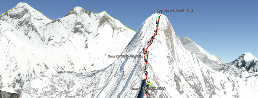 Ama Dablam summit track in Google Earth