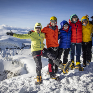 Climbers on the summit of Cotopaxi in Ecuador