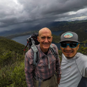 Mark and Estalin hiking around Laguna Cuicocha