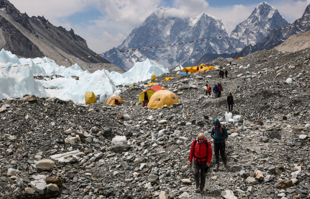 Team arriving Everest Base Camp