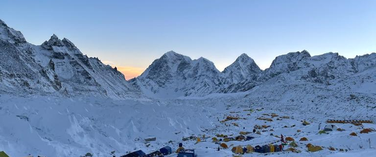 Evening View of a snowy Everest base camp