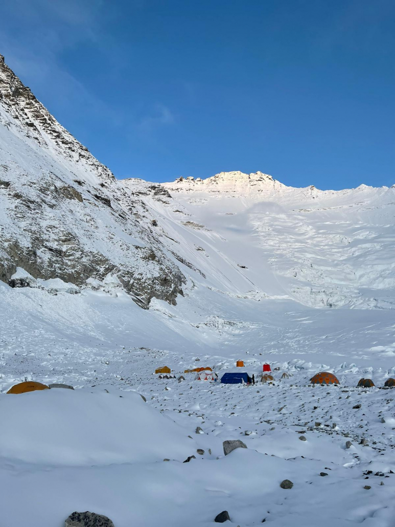 The Lhotse Face covered in snow as seen from Camp II