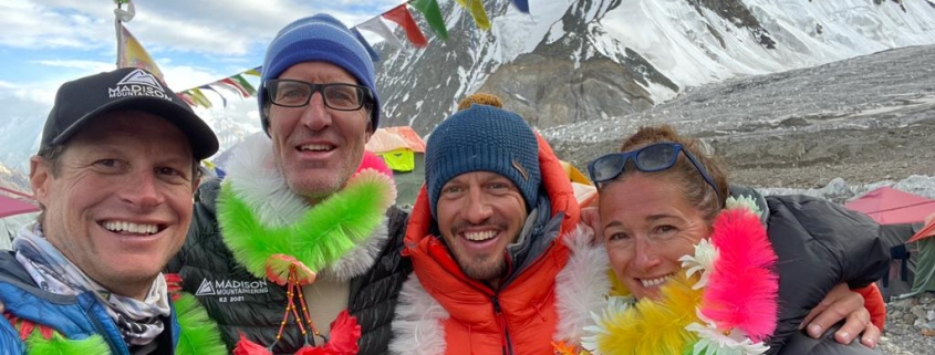 K2 summit celebration at base camp