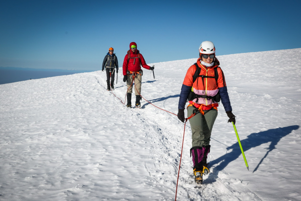 Climbers on the summit plateau of Mt. Baker