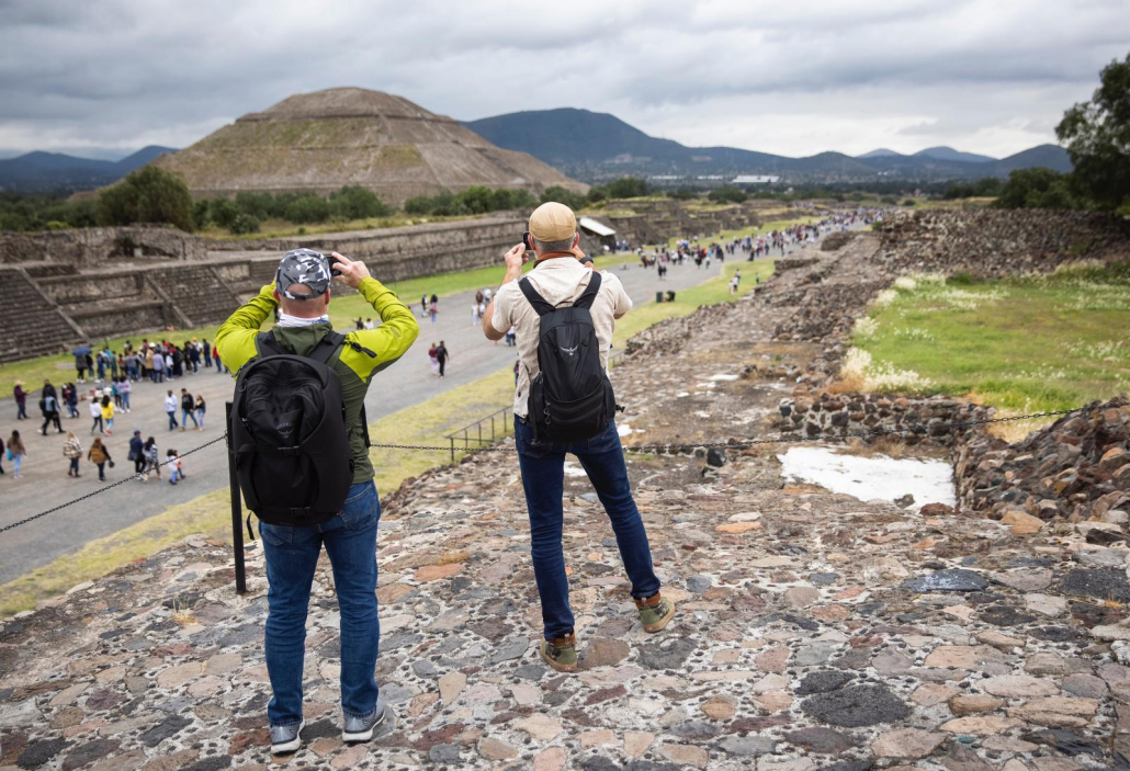 Checking out Mexico's Teotihuacan pyramids.
