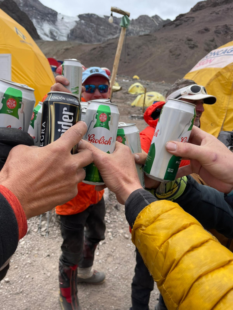 Celebration toast in base camp for 100% Aconcagua summit success!