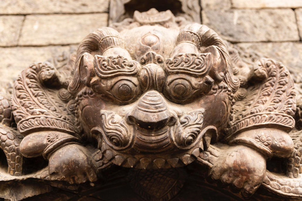 A stone carving at Pashupatinath Temple