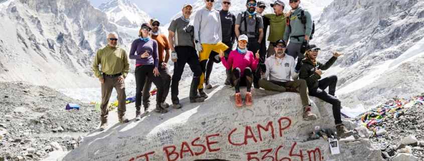 The climbing team at the entrance to base camp