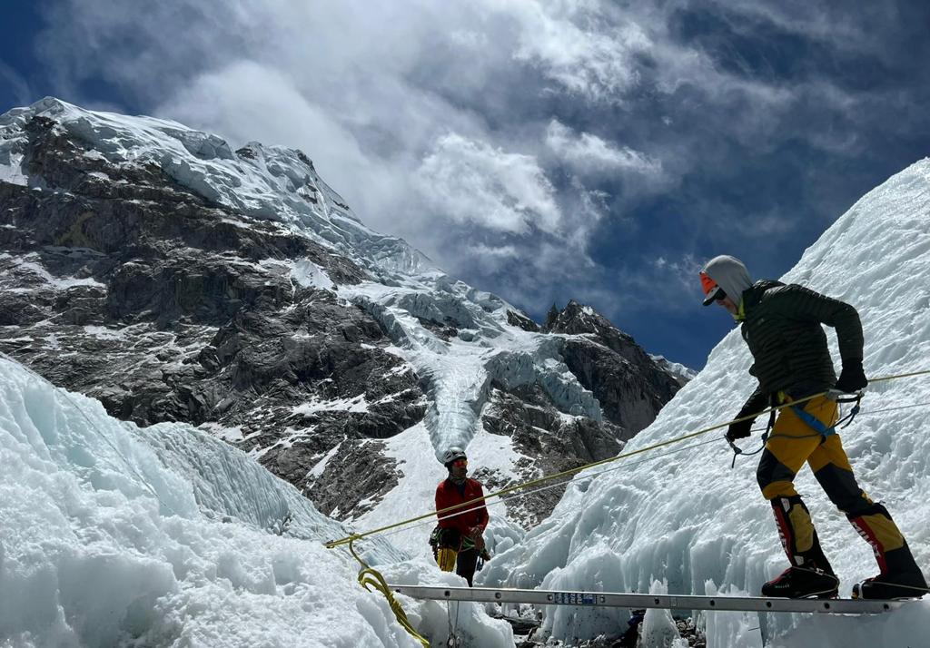 Ladder practice near Everest base camp