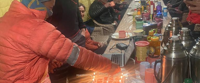 Celebrating climber Roi Negri's birthday at Everest base camp