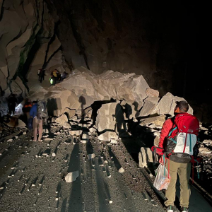 Big boulder blocking the Karakoram Highway!