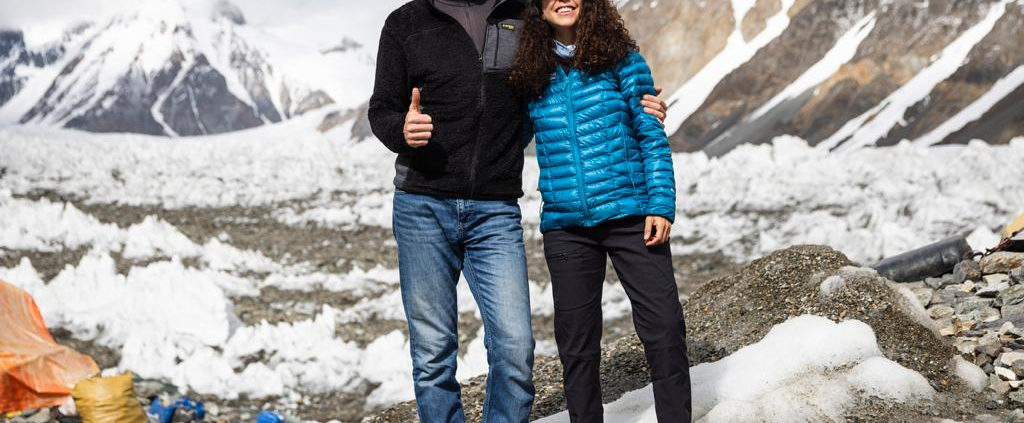 Expedition leader, Garrett Madison, and climber, Nelly Attar enjoying todays sunshine in base camp. (📸: @terray_s)