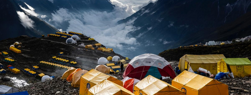 The Madison Mountaineering Manaslu Base Camp, high above the clouds. Photo: Terray Sylvester