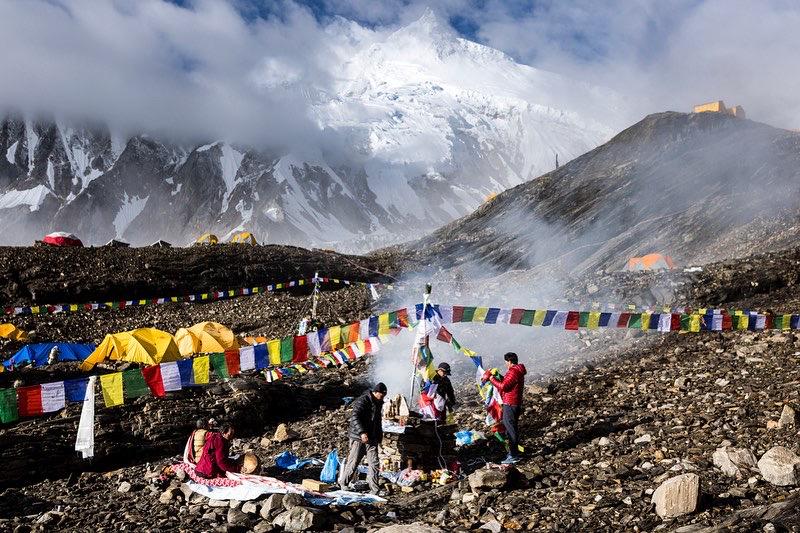 Preparing for the puja in our base camp. Photo: Terray Sylvester
