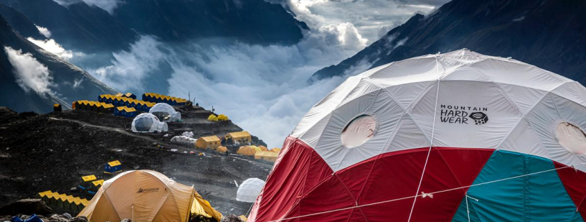 Our Mountain Hardwear Space Station dome in Manaslu Base Camp. Photo: Terray Sylvester