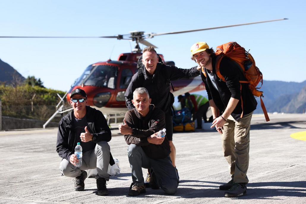 Climbers Jocelyn, Serge, Stephane and Alix after touching down in Lukla! Photo: Terray Sylvester 