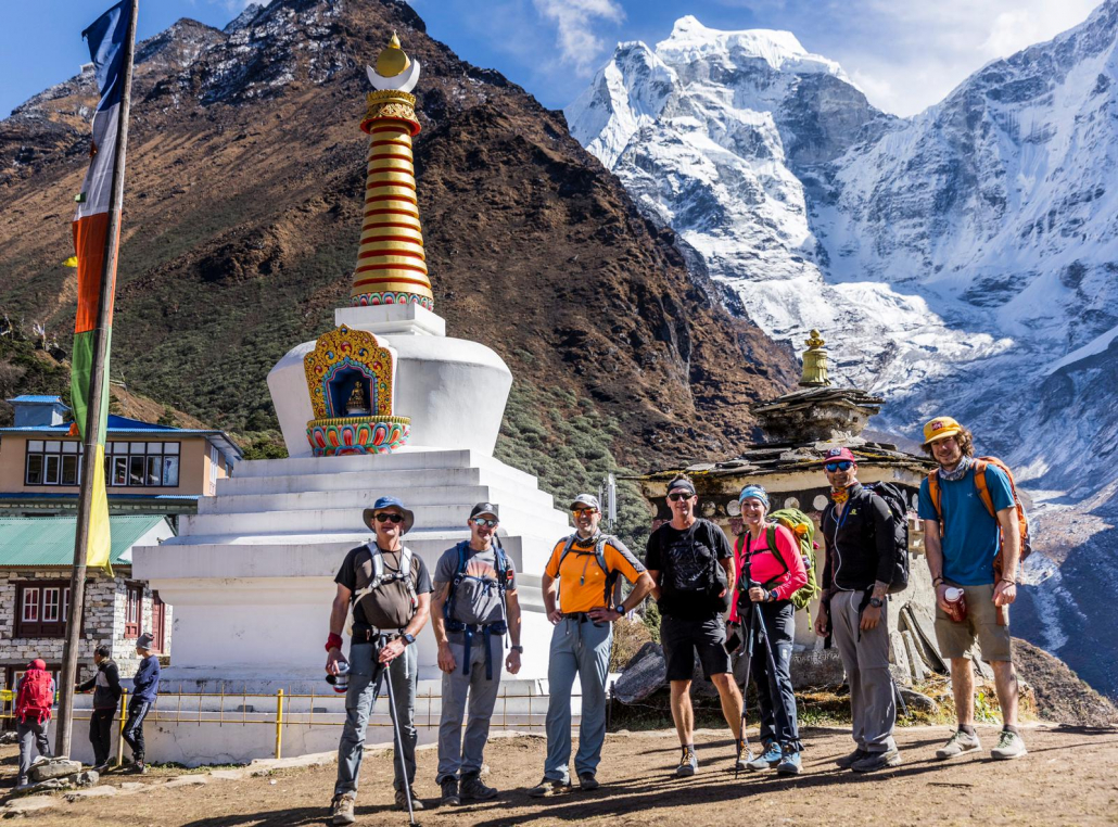 Our climbers at Tengboche Monastery. Photo: Terray Sylvester