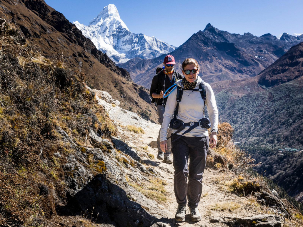 Our climbers, Tracy and Rock, trekking to Phortse. Photo: Terray Sylvester
