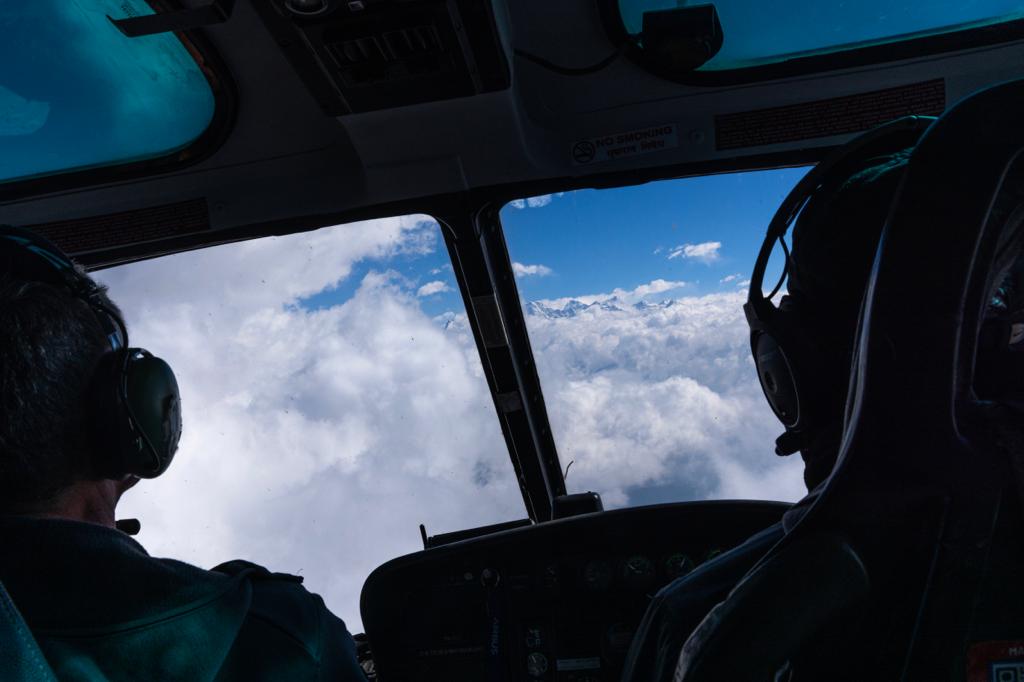 Among the clouds on the helicopter flight from Kathmandu to Lukla. Photo: Terray Sylvester