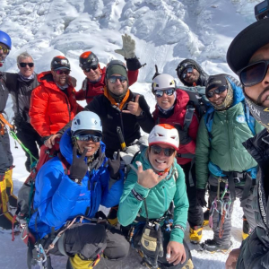 Our Lobuche East climbers just after summiting this morning! Photo: Tenzi Sherpa