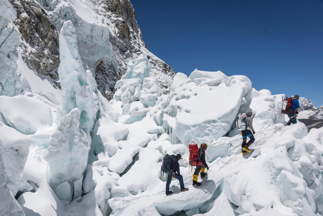 Our "first wave" of climbers descending through the icefall back to EBC. (Photo: Terray Sylvester)