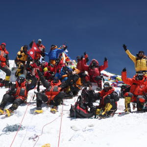 The Madison Mountaineering team with the summit of Mount Everest all to themselves on May 24, 2023 (Photo: Terray Sylvester)