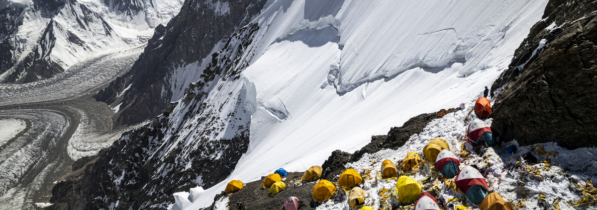 Drone photos of Camp 2 on K2’s Abruzzi Ridge, and surrounding mountains. Photo pulled from the Madison Mountaineering archive (Photo by Terray Sylvester)