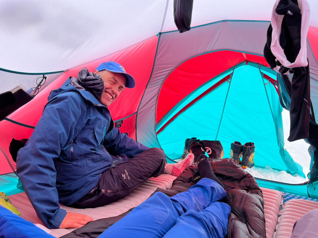 The team settled into our bombproof Mountain Hardwear tents!