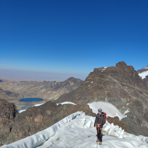 Climber, Stephane Mayer on the summit of Pequeño Alpamayo! (Photo: Estalin Suárez)