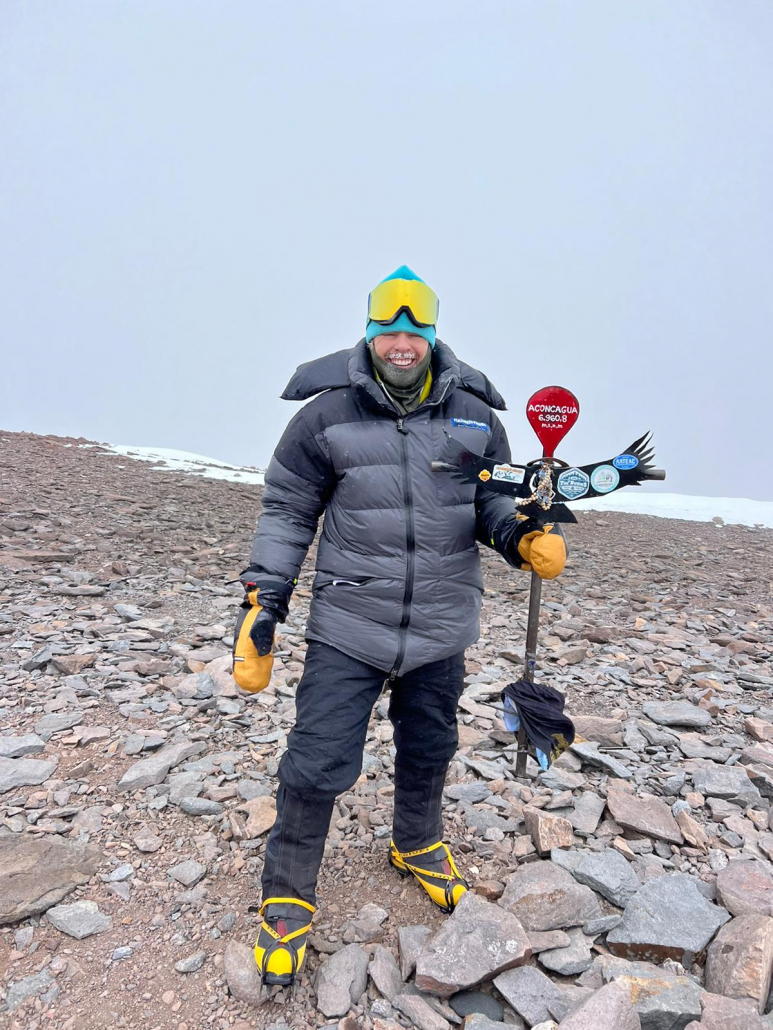Climber, Matthew Russell on the summit of Aconcagua!