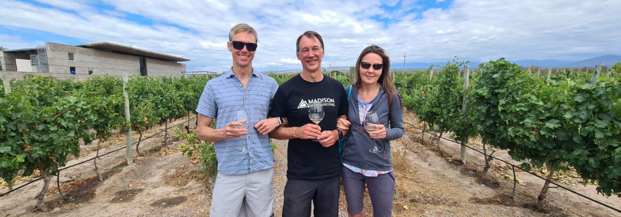 Our Ojos del Salado + Aconcagua climbers enjoying a wine tour with guide, Terray Sylvester. More than 1,300 wineries are located in the Mendoza area, producing more than 75% of Argentina’s wine.
