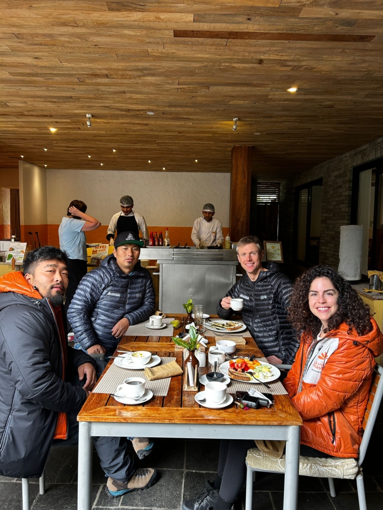 Members of the team at breakfast in Pokhara.