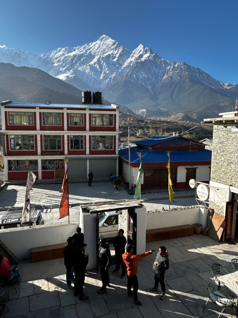 Views of Nilgiri North and Tilicho Peak from the team's tea house in Jomsom!