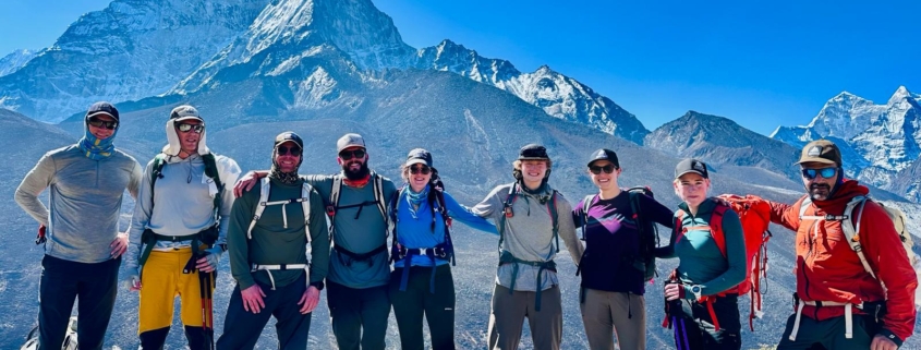 The team during an acclimatization hike on a spectacular day in the Himalaya!