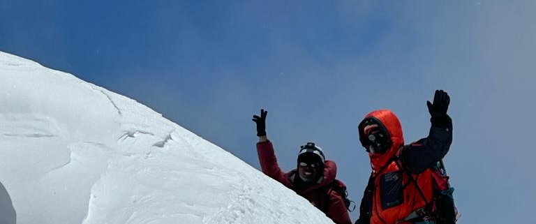 Members of our team on the summit of Nuptse in 2023! Photo pulled from the Madison Mountaineering archive.