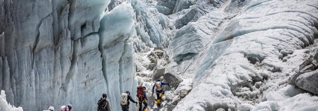 The team entering the Khumbu Icefall a few days ago to get acquainted with the initial portion of the route. (Photo by Terray Sylvester)